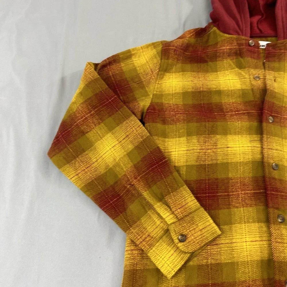 Epic Threads Shacket Boys XL Plaid Hoodie Button Flannel Shirt Jacket Yellow Red
